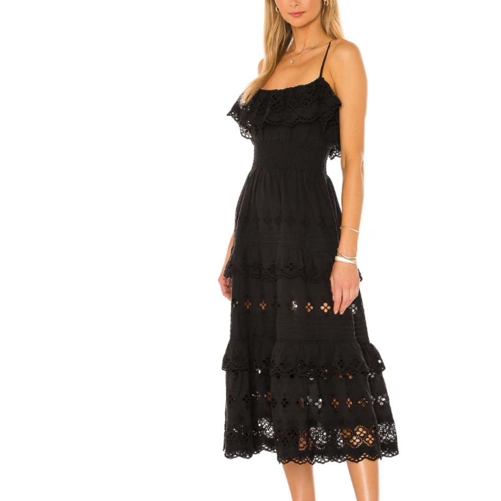 Lovers And Friends Black Eyelet Dallas midi Dress Size XS